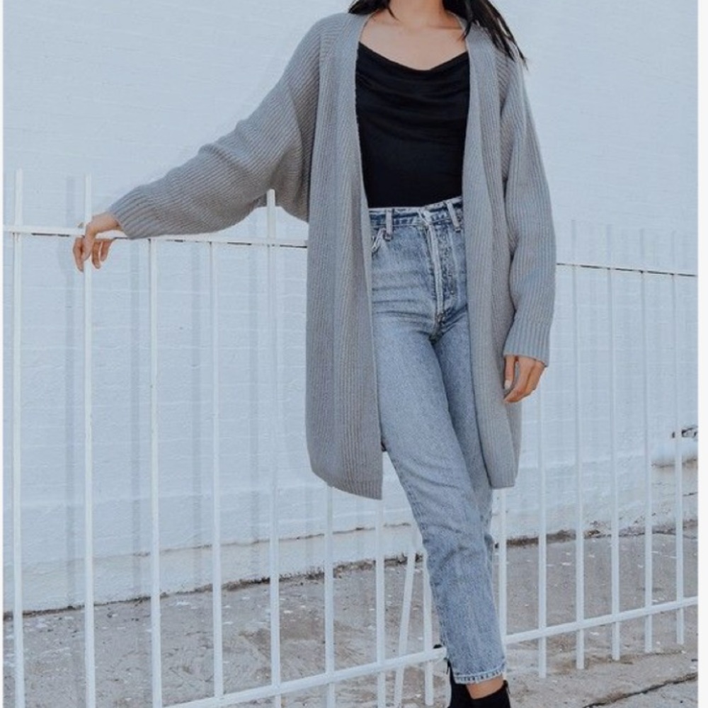 Gray knitted cardigan sweater